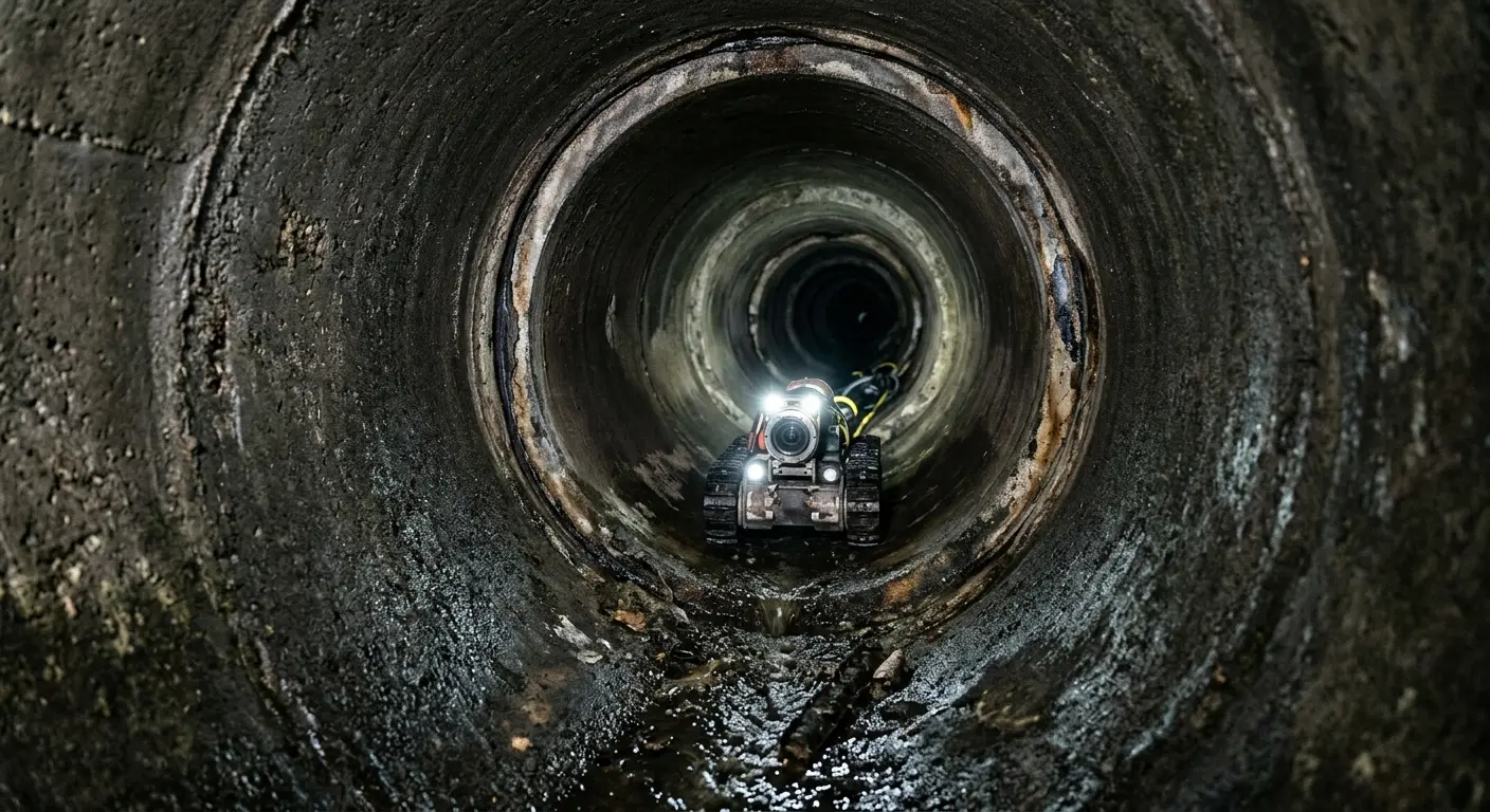 Robotic sewer camera inspecting pipe interior for Sewer Line Cleaning in Kinston